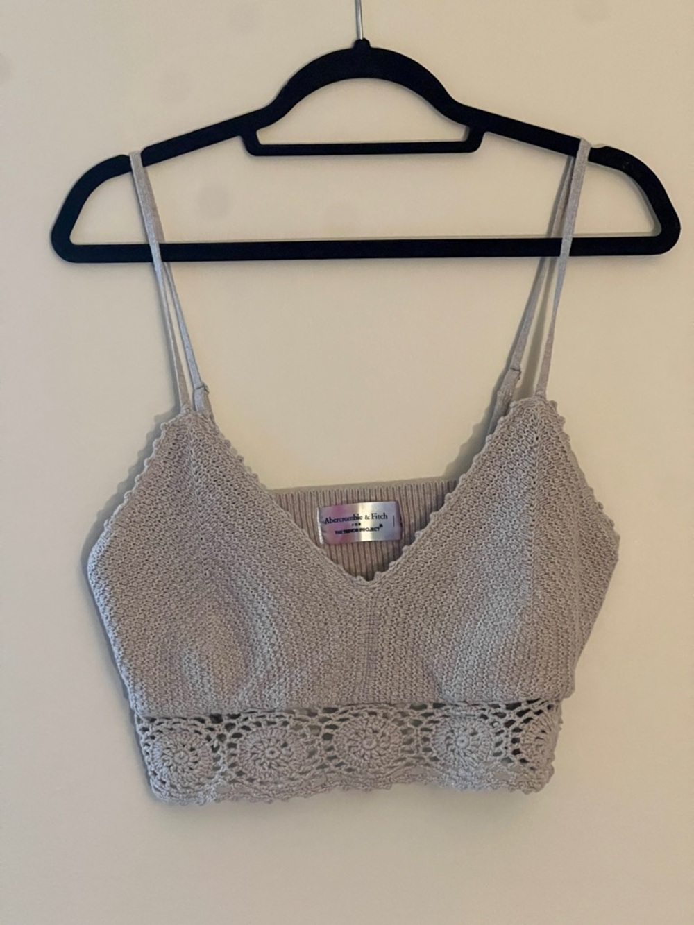 Abercrombie & Fitch Taupe Crochet-Trim Knit Bralette and Shorts Set - Picture 2 of 7